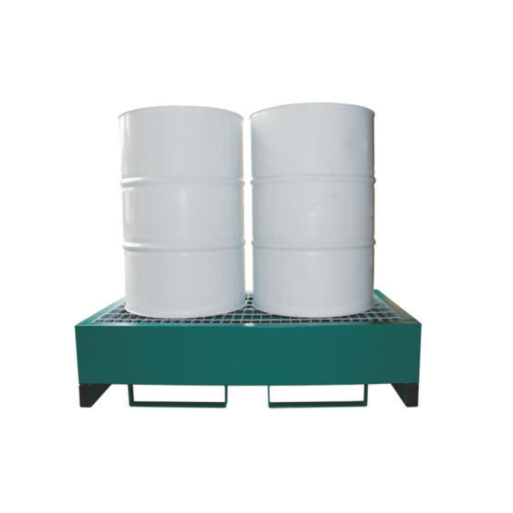 Steel Drum Spill Pallet with Splashback for 2 x 205 Litre Drums