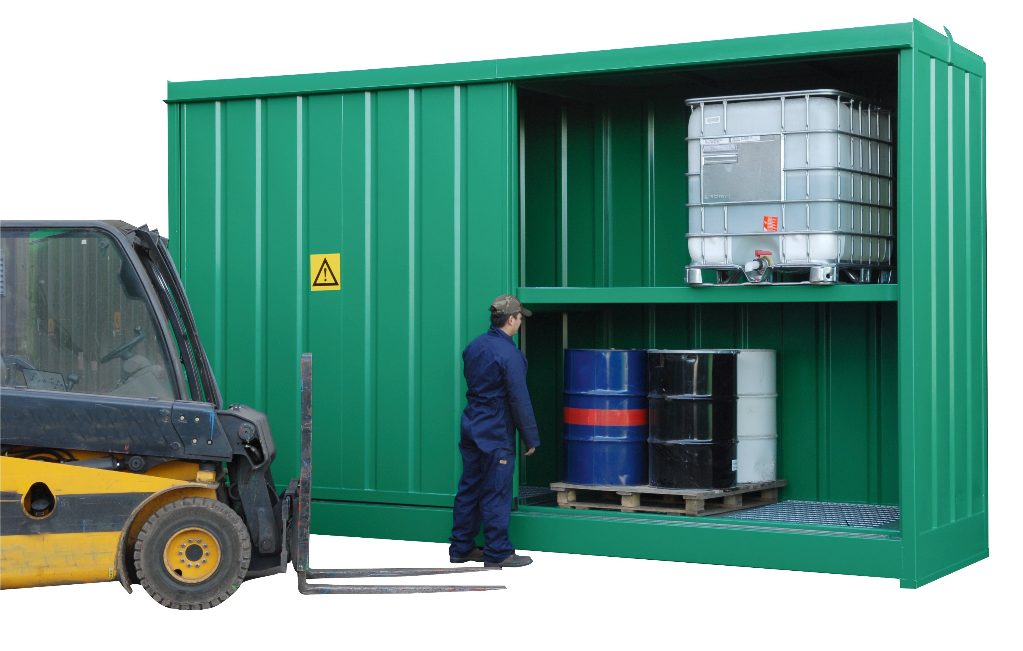 Steel Bunded Drum Storage Unit - Dual Purpose 32 Drum - 8 IBC Store