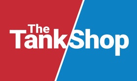 The Tank Shop Logo | Red & Blue Rectangle with White Lettering