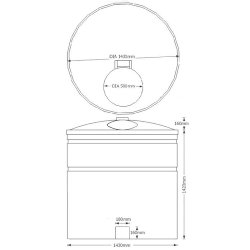2000 Litre Potable Water Tank Technical Drawing