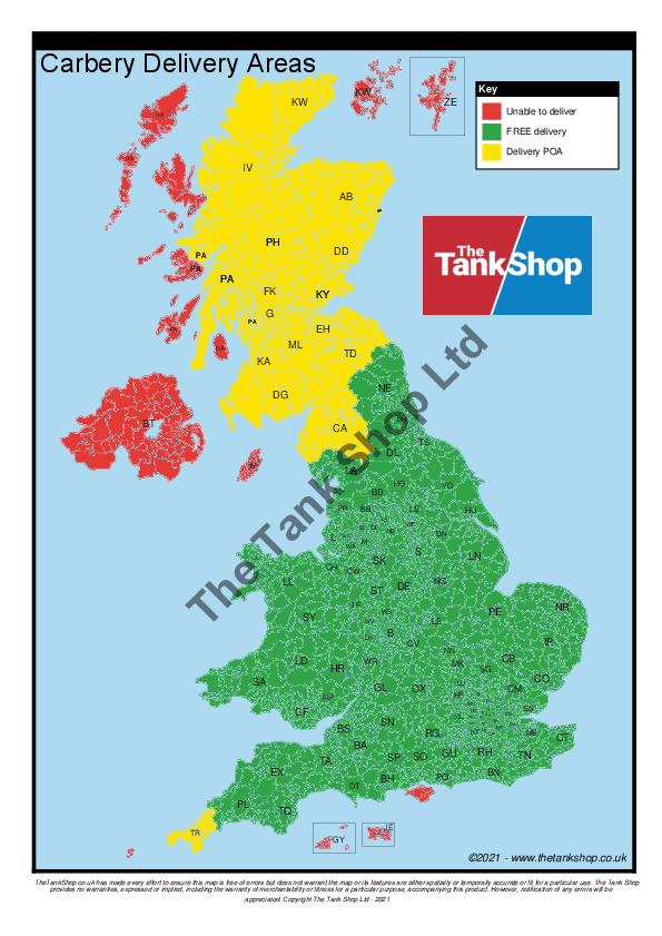Carbery 1000SB Tank Delivery Map