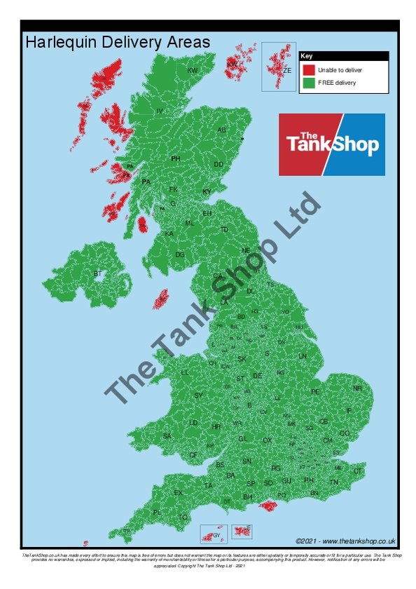 Harlequin Hydroclear Sewage Treatment Tank Delivery Map