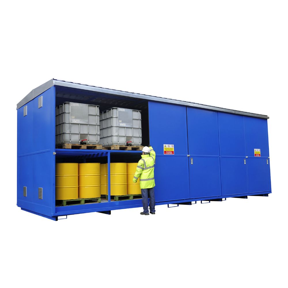 96 Drum & 24 IBC Dual Purpose Bunded Secure Storage Unit