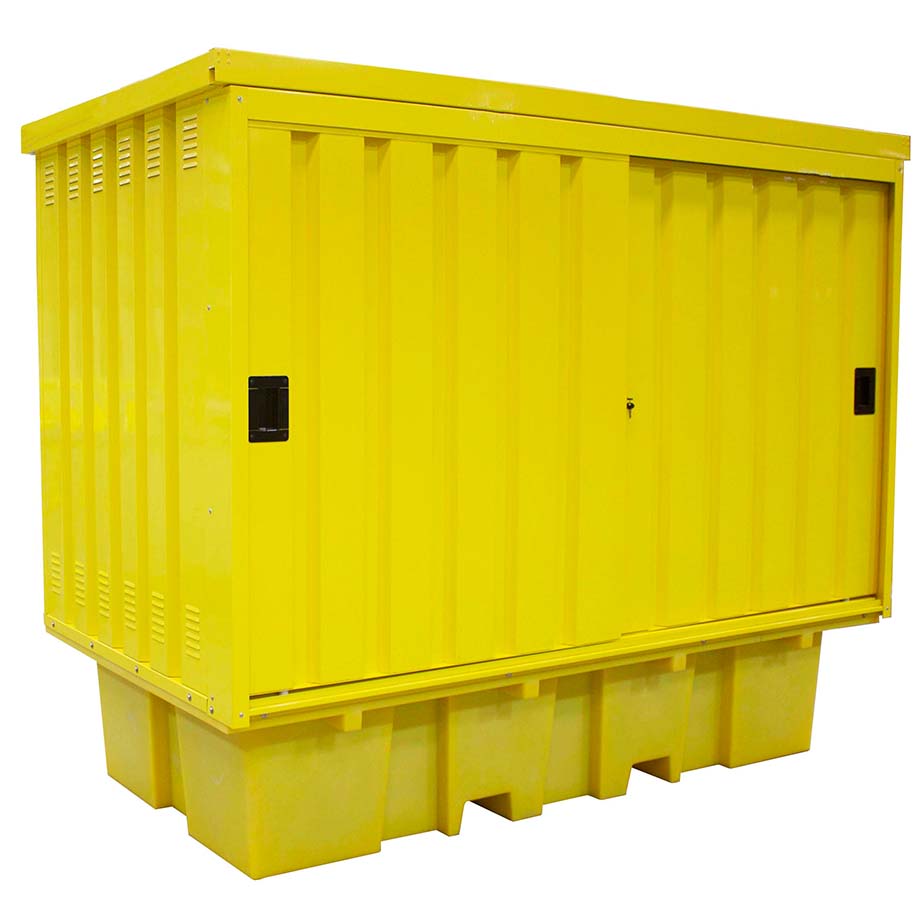 Steel Covered Lockable 8 Drum Spill Pallet Bund - Romold BB2HCS