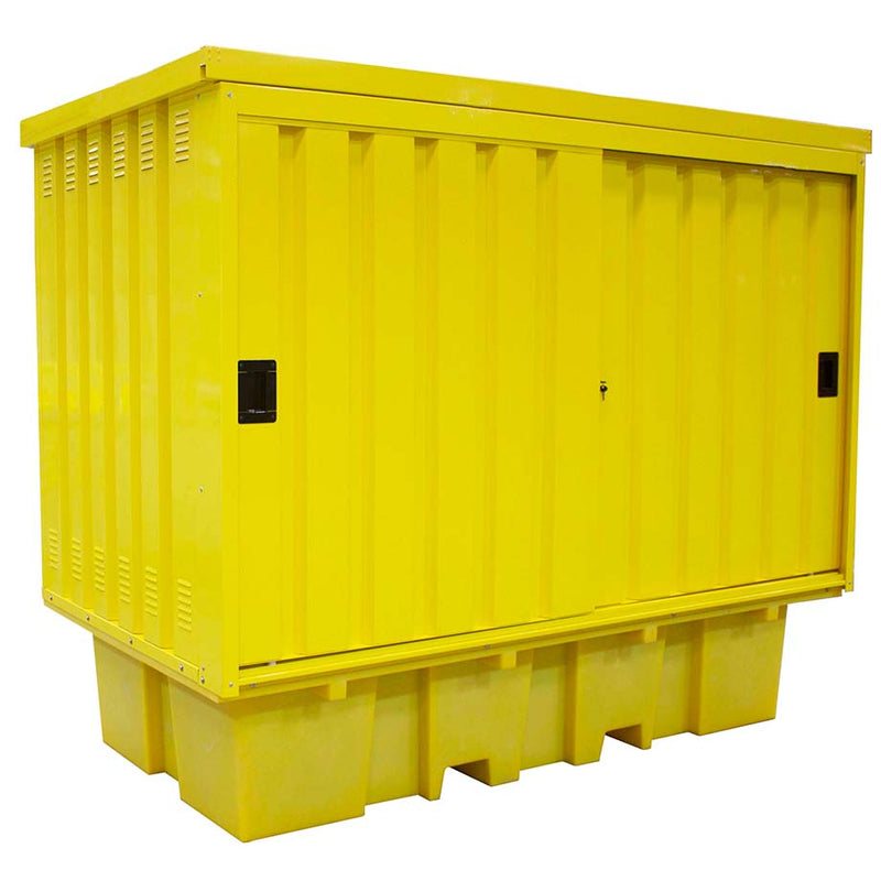 Steel Covered Lockable 8 Drum Spill Pallet Bund - Romold BB2HCS