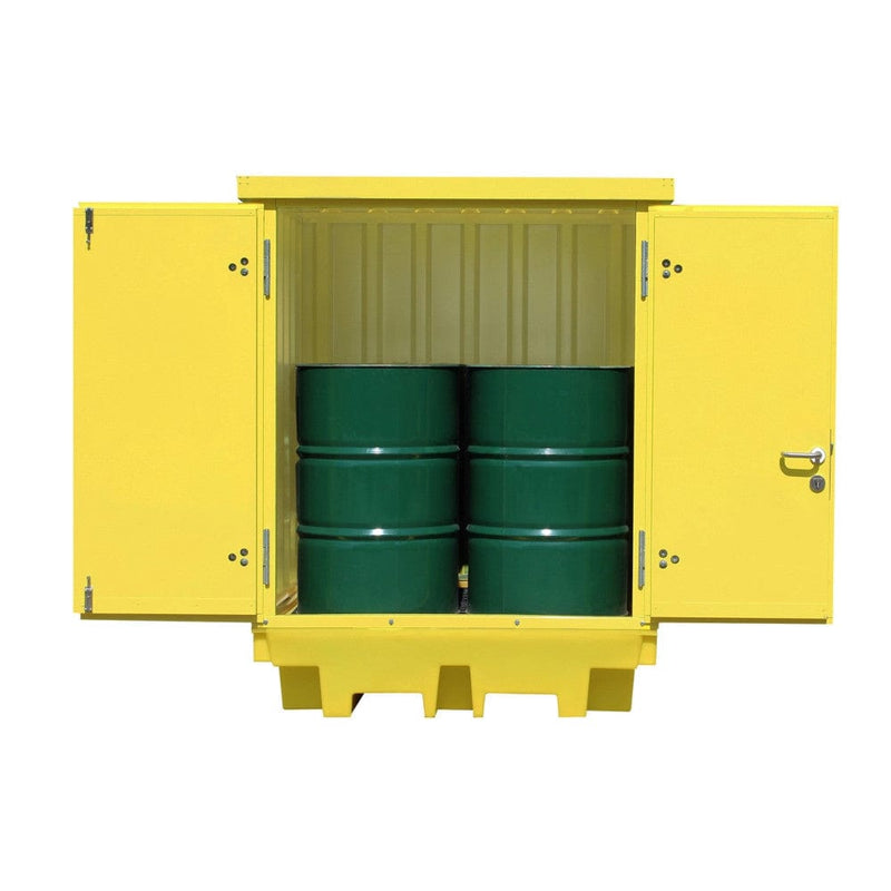 Steel Covered Lockable 4 Drum Spill Pallet Bund - Romold BP4HCS