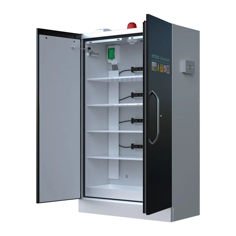 LithiumVault Two-Door Charging Cabinet | Fireproof Lithium-Ion Battery Storage & Charging Solution