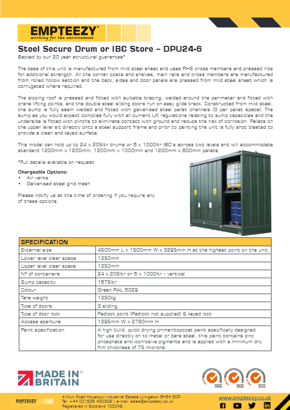 Steel Bunded IBC Storage Unit - Dual Purpose 6 IBC - 24 Drum Store