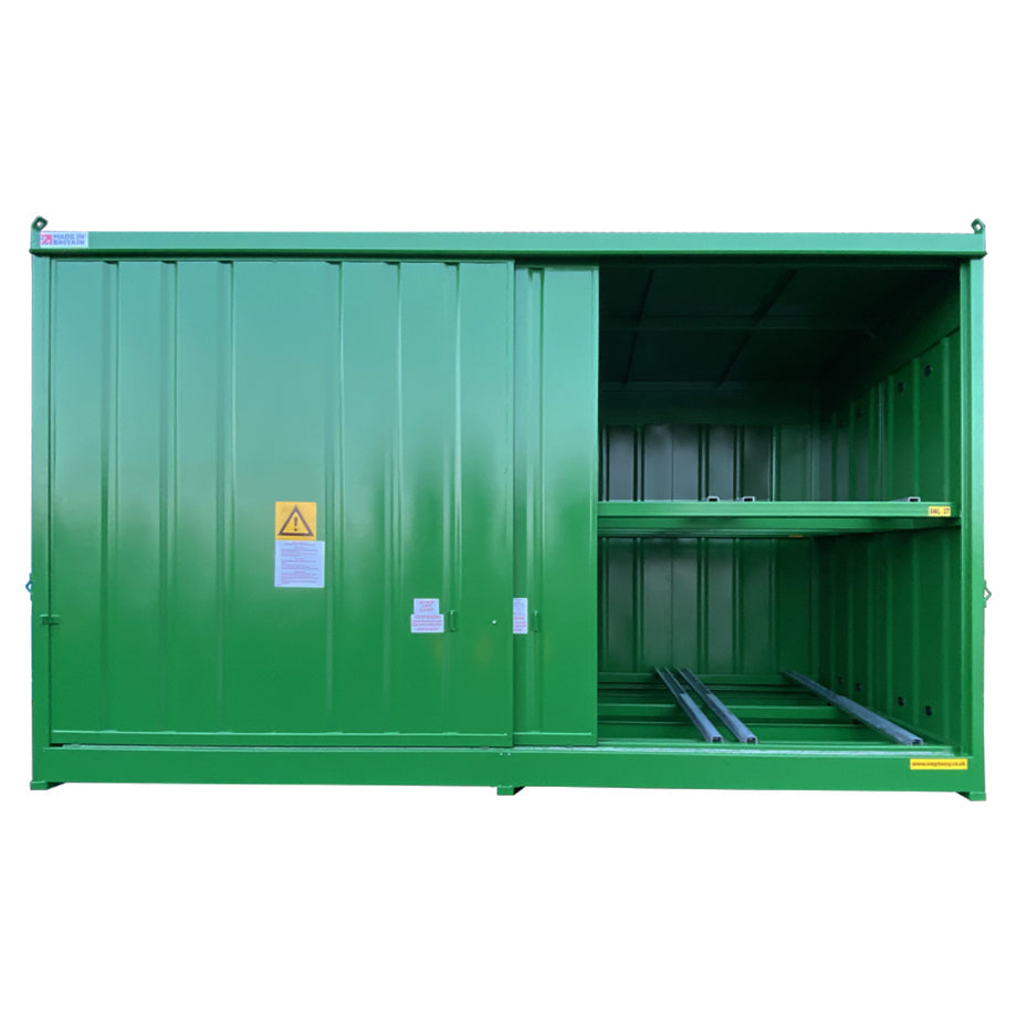 Bunded Storage Rack Steel Bunded Drum Storage Unit - Dual Purpose 64 Drum Store - 16 IBC