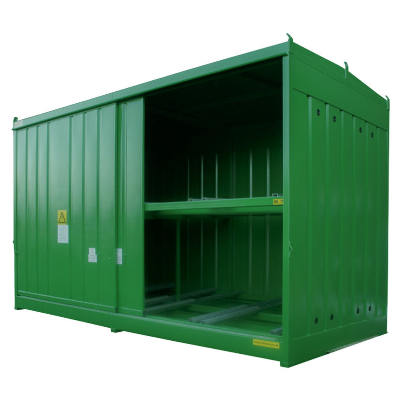 Steel Bunded Drum Storage Unit - Dual Purpose 64 Drum Store - 16 IBC