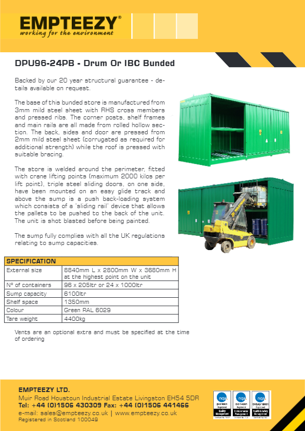 Steel Bunded Drum Storage Unit - Dual Purpose 96 Drum - 24 IBC Store