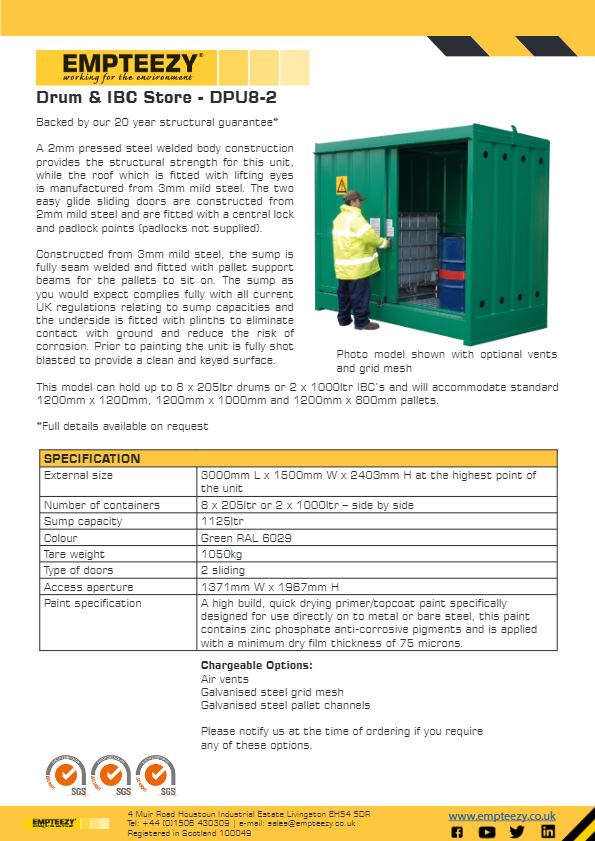 Steel Bunded IBC Storage Unit - Dual Purpose 2 IBC - 8 Drum Store
