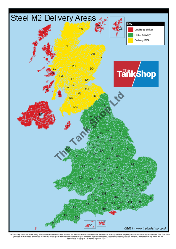 Delivery Map for 1250 Litre Bunded Oil Tank