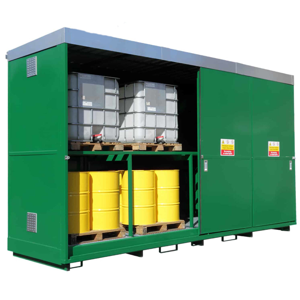 32 Drum & 8 IBC Dual Purpose Bunded Secure Storage Unit