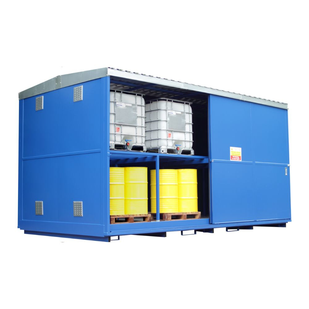64 Drum & 16 IBC Dual Purpose Bunded Secure Storage Unit