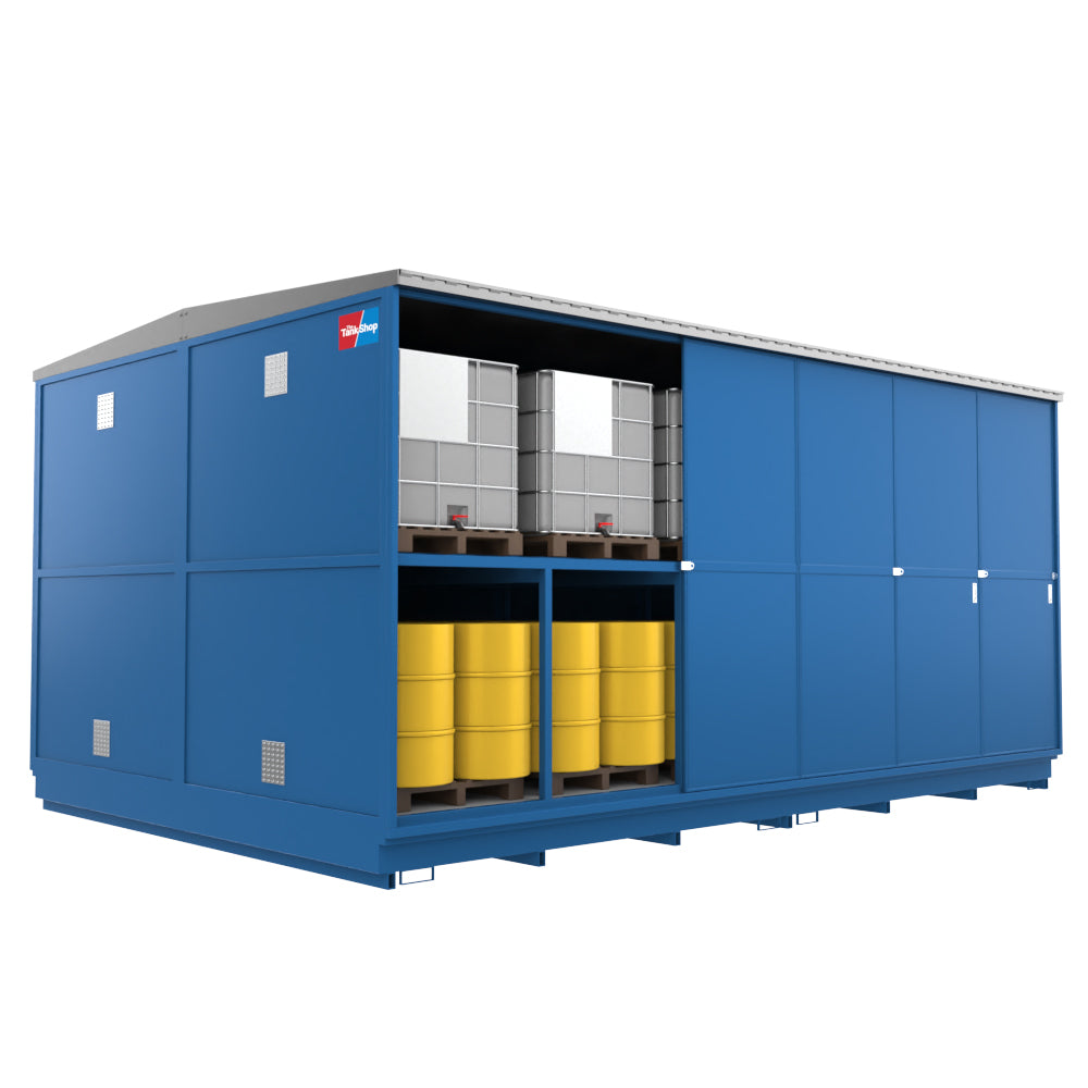 96 Drum & 24 IBC Dual Purpose Bunded Secure Storage Unit