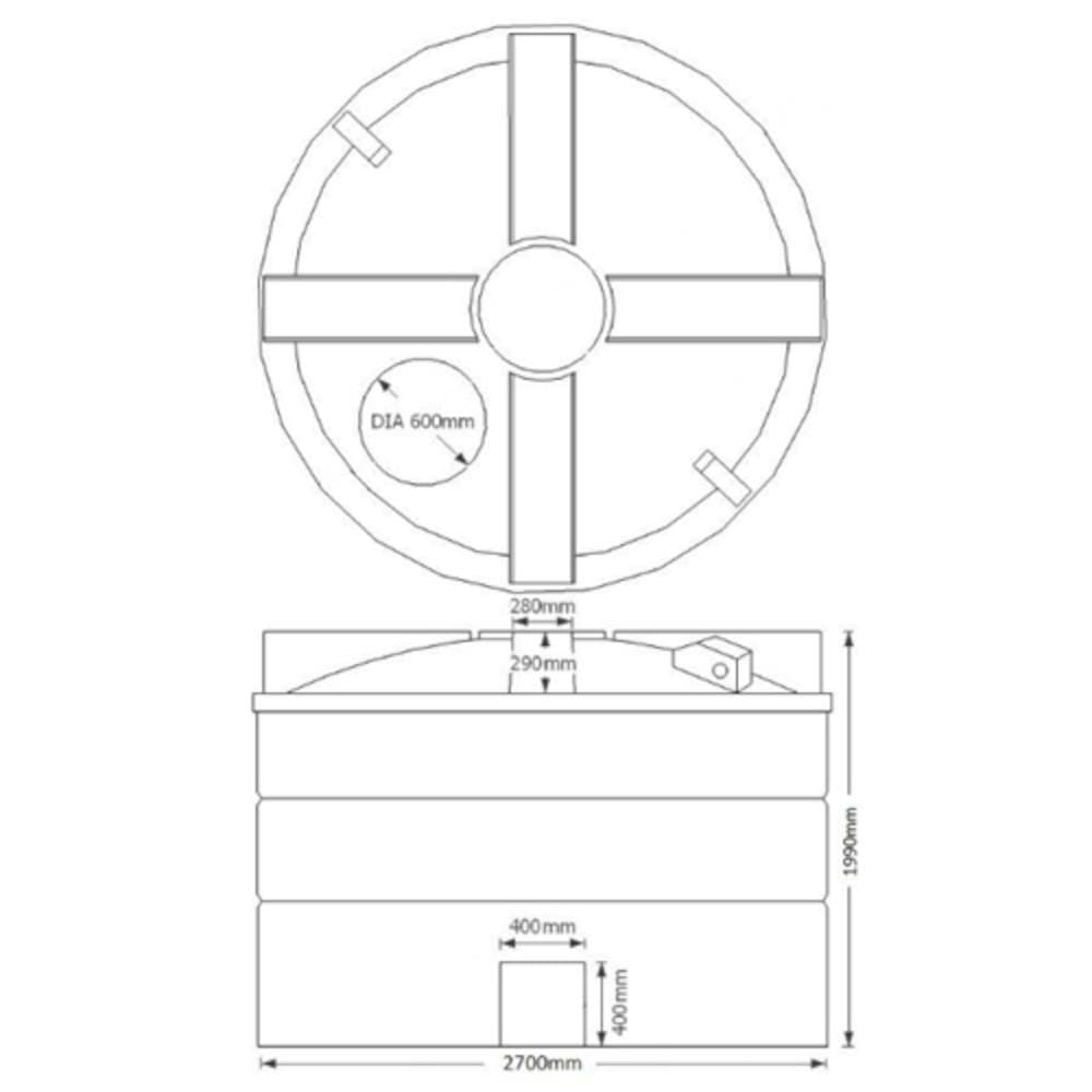 10000 Litre Potable Water Tank Technical Drawing