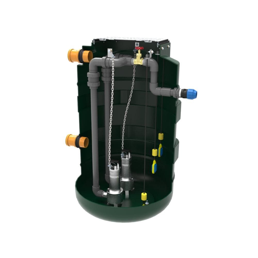 1100PSE2 Harlequin 1100 Litre Effluent Pump Station - Twin Pump - Cut Away