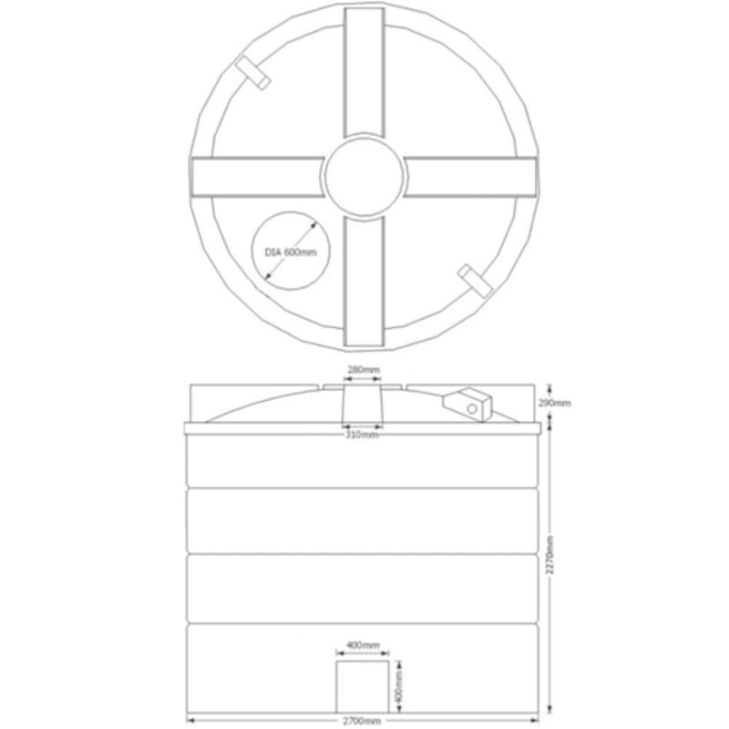 13000 Litre Potable Water Tank Technical Drawing