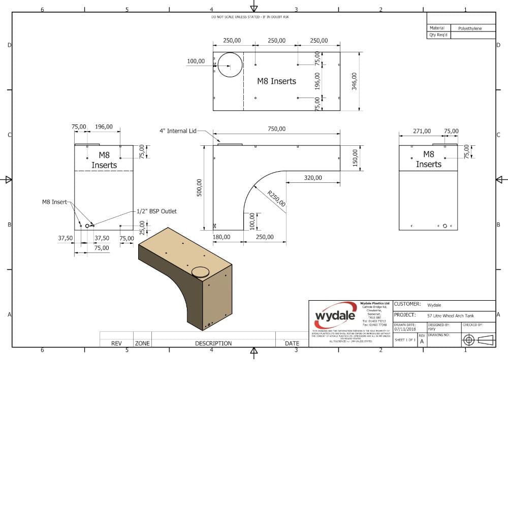 Wydale 57 Litre Wheel Arch Water Tank