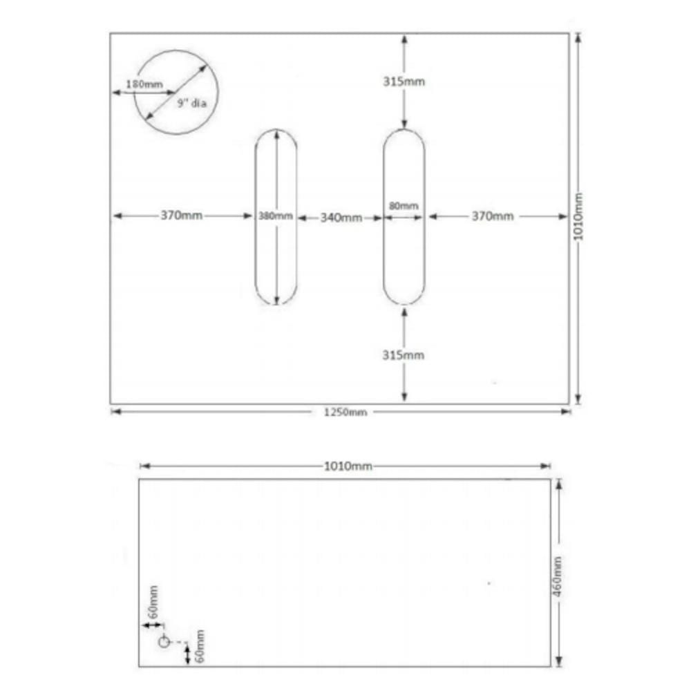500 Litre Low Profile Baffled Water Tank Technical Drawing