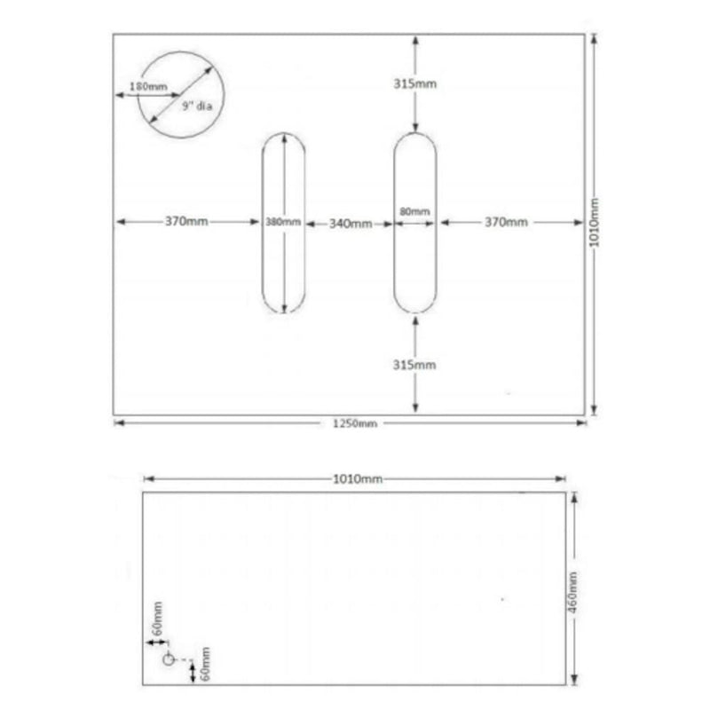 500 Litre Low Profile Baffled Water Tank Technical Drawing