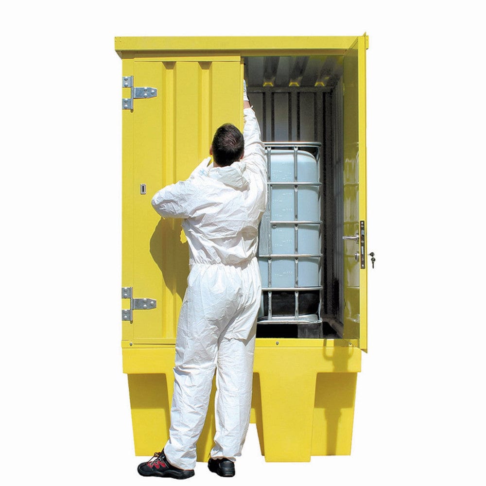 Steel Covered Lockable Single IBC Spill Pallet Bund - Romold BB1HCS