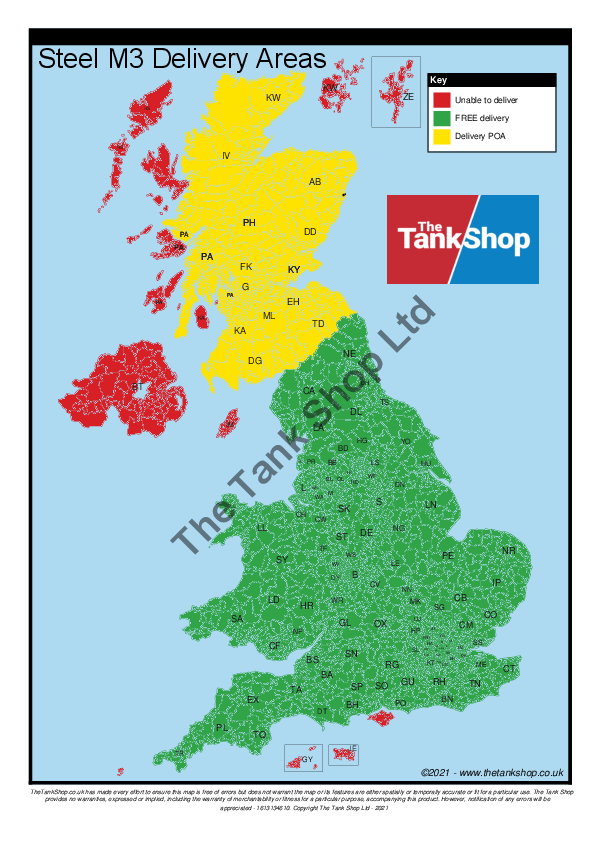 Delivery Map for 2700 Litres Steel Bunded Oil Tank